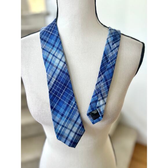 J.Crew Factory Narrow Blue Plaid Linen Tie - Picture 1 of 4